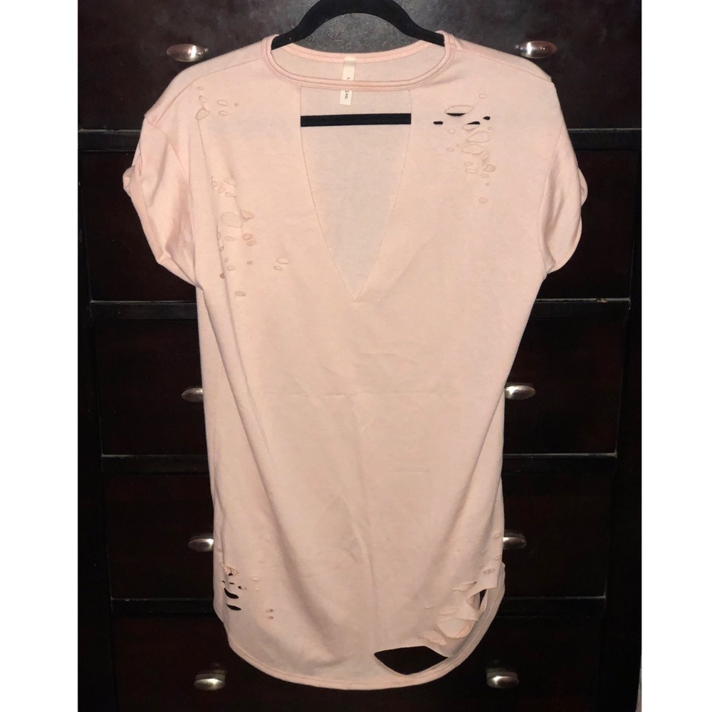 PINK RIPPED T-SHIRT DRESS - size Small
